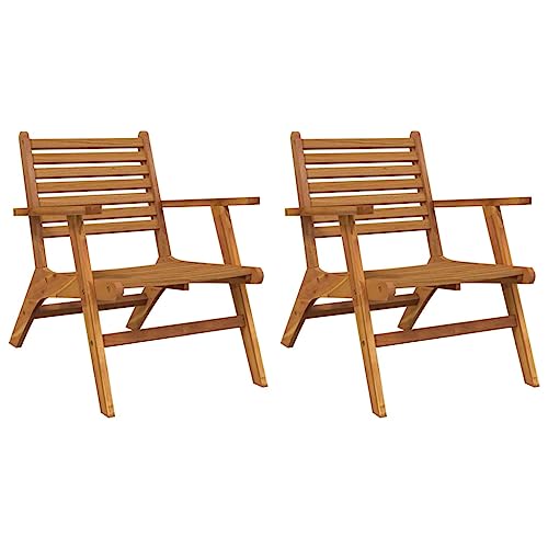 2-Piece Solid Acacia Wood Garden Chairs, Brown Rectangular Outdoor Lounge Seating for Patio, Backyard and Porch, Durable Outside Armchairs, Standard Size - size: Standard