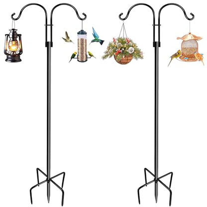 LWWTBS Double Shepherds Hooks for Outdoor 2Pack 76 Inch | Heavy Duty Adjustable Bird Feeder Pole, For Hanging Plant Baskets, Garden Decor