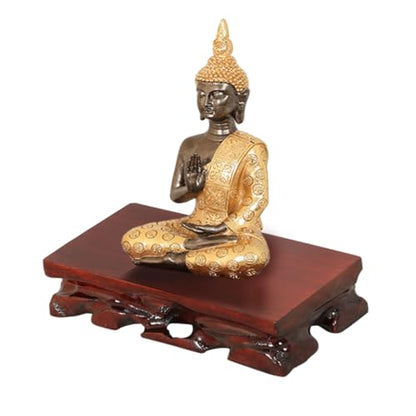 Non-slip Load-bearing Carved Rosewood Base for Buddha Statue Trophy Antique | 1. Pre-reserved grooves for DIY slotting, perfectly fit irregular stones, Buddha statues, vases and bonsai - size: 6.2" L X 3.5" W X 1.7" H