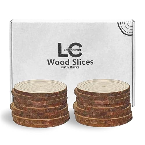 Wood Slices 4 Inch (3.5-4.0") Discs Ornaments for Crafts | 18 Pcs Bulk,no holes,unfinished natural wooden rounds,with bark - size: 18 PCS NON-DRILLED