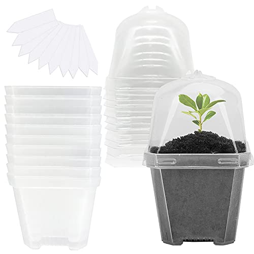 10 Pcs 4" Clear Plant Nursery Pot with Humidity Dome, Plastic Gardening Pot | Large Plastic Plant Container with Labels, Reusable Gardening Containers Cups for Seedlings Vegetables Succulents Cuttings - color: 10pcs-white, size: 4 Inch