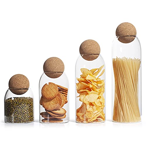 IVAILEX Glass Jars with Cork Lids, Candy Jar with Lid, Coffee jar for Counter, Cookie Jar with Airtight Lids, Clear Glass Jar for Candy, Tea, Coffee Bean, Sugar, Spices, Apothecary etc (450ml/15oz) - size: 450 ml (15 oz)