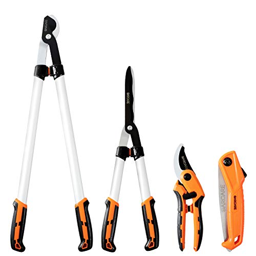 GARCARE Hedge Clippers Pruning Shears 4 in 1 Set Garden Pruning Tool Set | High Carbon Steel, Lopper, Folding Saw, Branch Cutter, Tree Pruner, Garden Scissors, Heavy Duty, Tree & Shrub Care Kit
