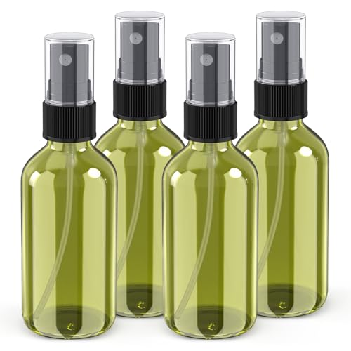 4 oz Mini Glass Spray Bottles, Empty Small Spray Bottles with Funnel Dropper, Fine Mist for Hair, Travel, Plants, Cleaning Solutions and Skin Care (4 Pack Olive Green) - color: Olive Green, size: 4 Ounce (Pack of 4)