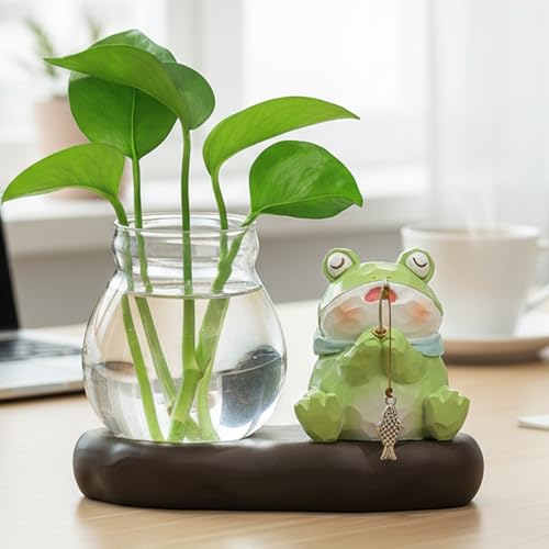Propagation Vases for Plants, Glass Plant Propagation Jars with Stand, Hydroponic Water Rooting Vases for Indoor Plants, Modern Office Desk Decor, Frog - color: Frog