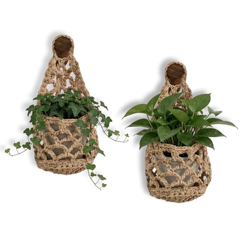 Macrame Plant Hanger Set of 2, Boho Wall Hanging Planter for up to 6" Pots | Handwoven Cotton Rope Wall Decor with S-Hooks for Indoor Plants in Living Room, Bedroom & Office - color: 2 Pcs Brown, size: 6 Inch