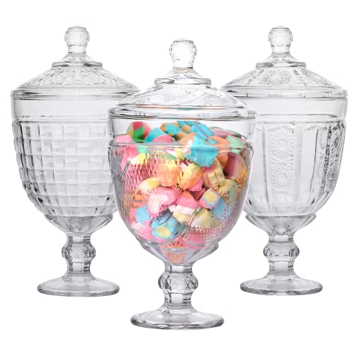 Candy Jars Set of 3, 27oz Apothecary Jar with Lid | Crystal Candy Jar, Decorative Footed Jars, Cookie jar for Cookies, Candy, Storage, Buffet,Wedding - style: Conical Candy Jar