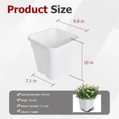 findmall 3 Gallon Square White Nursery Pots Plant Pots Grow Pots Nursery Container for Planting Soil Plants 10 Pcs - color: White, size: 3 Gallon