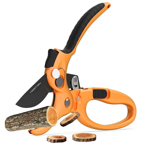 8" Handheld Pruning Shears - Heavy-Duty Stainless Steel Garden Scissors | hand pruners for gardening, anvil pruning shears, sharp kitchen scissors, garden clippers heavy duty - color: Black/Orange