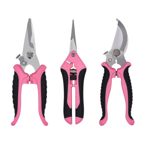 3Pcs Stainless Steel Garden Pruning Shears for Plants (Pink） - color: Pink