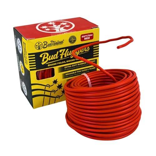 BudTrainer BudHuggers for Low Stress Plant Training, 50 Ft, Red | 3 Mm Rubber Garden Wire Ties | Flexible, Durable Support For Branches, Stems, And Canopy Training - color: Red