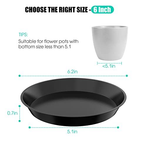 6 Pack Plant Saucer 4 6 8 10 12 14 16 18 20 22 Inch Plastic Plant Tray, Sturdy and Durable Flower Pot Container Accessories Plant Pot Saucers for Indoor and Outdoor (6 Inch, Black) - size: 6 Inch