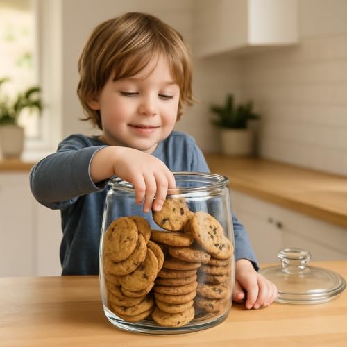 Large Glass Cookie Jar with Airtight Lid - 1 Gallon Storage Container for Candy, Flour, Sugar, Pet Food & Dog Treat Canister - Pack of 1