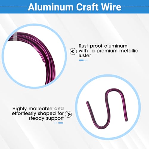 3 Rolls Aluminum Craft Wire Kit with Side Cutter Pliers, Multi-Size [18/12/9] Gauge, Flexible Metal Wire Set for Jewelry Making, Bonsai and Sculpting (98.4 Ft Total, 32.8 Ft/Roll, Purple) - size: 3 Gauges Set 32.8Ft Each, style: Purple