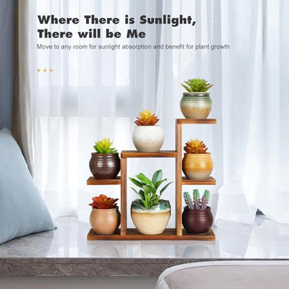 Small Desk Plant Stand 7 Tiers Window Sill Plant Shelf Tabletop Wood | Succulent Stand Desktop Flower Pot Stand Holder Plant Rack for Windowsill Desktop Window Ledge Countertop Narrow Space