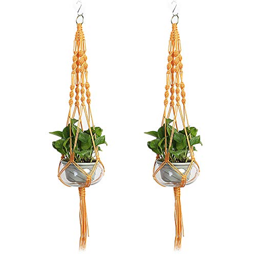 Vpang 2 Pack Macrame Plant Hanger, Outdoor Indoor Hanging Planter Basket Flower Pot Holder Nylon Rope Home Decor 41 Inch (Orange) - color: Orange