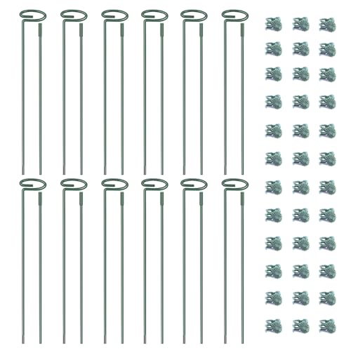 4.5mm Adjustable Length Plant Stake, Assembled (12 or 24 inch) Outdoor and Indoor Plant Support Poles for Flowers Marigolds Tomatoes Lilies Peonies Roses Daffodils Flower Clips (12 Sets, 36 Pcs) - size: 24 Inch