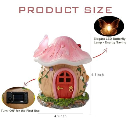 Solar Fairy House Figurine,Handcrafted Outdoor Garden Mushroom Statue,Gift | Solar Light Fairy House Figurine, Outdoor Yard Decor for Garden, Lawn, Patio, Unique Gift for Women and Garden Lovers