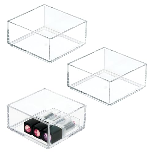 iDesign Plastic Makeup Drawer Organizer, Clear, Set of 3 - style: Pack of 3