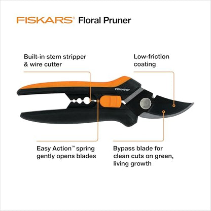 Fiskars Floral Bypass Pruning Shears, Garden Clippers for Deadheading (Pack of 6) - style: Floral Pruner (Pack of 6)