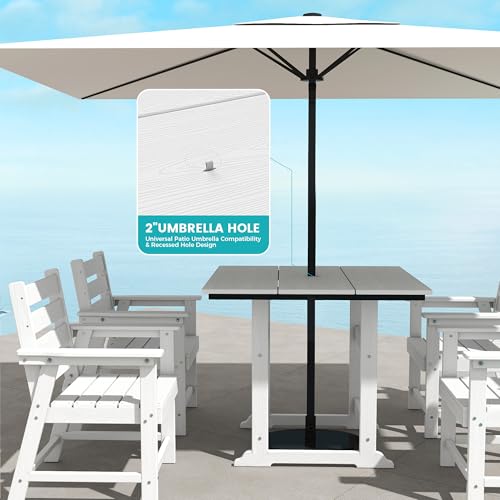 5 Piece Patio Dining Set, HDPE All-Weather Furniture,White | Waterproof 4 Chairs with Armchair Seat & 1 Square Table, Natural Wood Look for Backyard, Garden, Patio - color: White, size: Square 5-Piece Dining Set