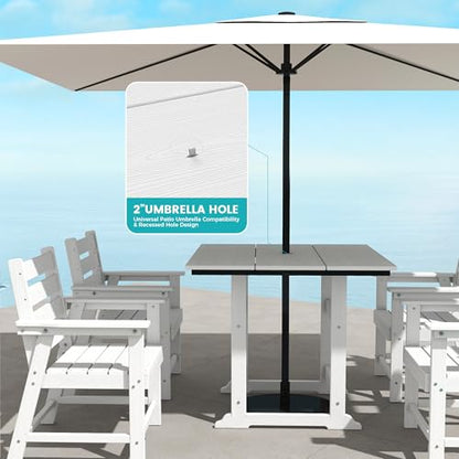 5 Piece Patio Dining Set, HDPE All-Weather Furniture,White | Waterproof 4 Chairs with Armchair Seat & 1 Square Table, Natural Wood Look for Backyard, Garden, Patio - color: White, size: Square 5-Piece Dining Set