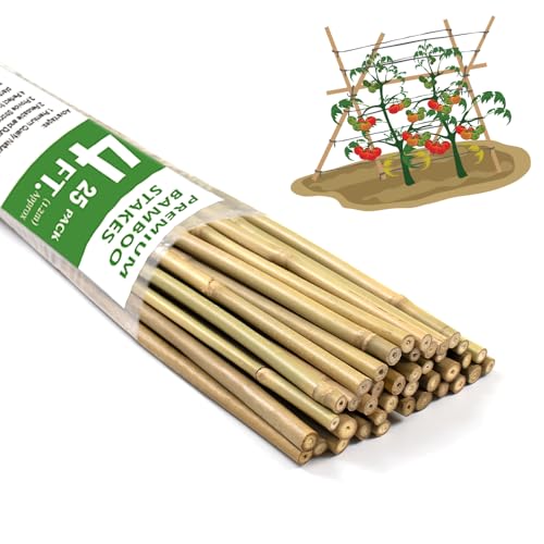 Bamboo Stakes,4FT Natural Bamboo Garden Stakes,BOVITRO 25Pcs Plant Stakes | Bamboo Sticks for Plant, Tomato, Plant Stakes for Indoor Outdoor Plants, Beans, Vegetable and Climbing Plants - size: 4Ft, Pack of 25