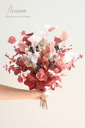 Floroom Artificial Greenery Stems Box Set, 30pcs with 7 Kinds of Faux Greenery Flowers Picks for DIY Bridal Bouquets Wedding Floral Arrangement Table Centerpieces, Burgundy & White - color: Burgundy & White