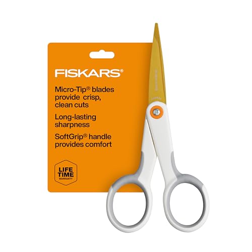 Fiskars 5" Micro-Tip Titanium Scissors, Precision Craft Scissors | No. 5 Durable Titanium Blades & SoftGrip Handle for Intricate Cuts on Mixed Media Materials, Ambidextrous Double Loop Handle - style: Micro-Tip Titanium