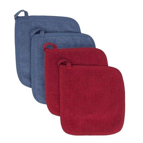 RITZ Terry Potholder & Hot Pad: Unparalleled Heat Resistant, Durable 100% Cotton – Ergonomically Designed for Optimal Grip – Easy-Care Machine Washable – 4-Pack, Paprika/Federal - color: Paprika/Federal, size: 4-Pack Multi-Color