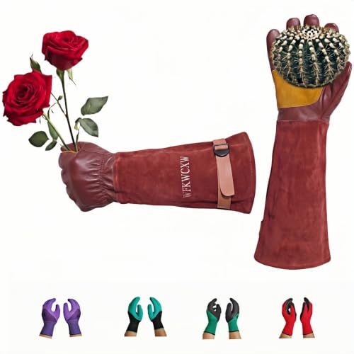Cow Leather Adjustable Thorn Proof Gardening Gloves - color: Brown, size: Medium