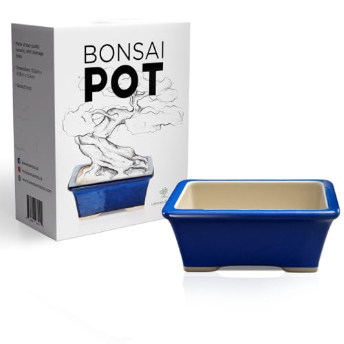 Leaves & Soul Glazed Ceramic Bonsai Pot, Blue Rectangular Bonsai Planter | Durable Bonsai Tree Pot with Drainage for Succulents & Small Plants; Elegant Blue Bonsai Pot for Indoor & Outdoor Display Use - color: Blue