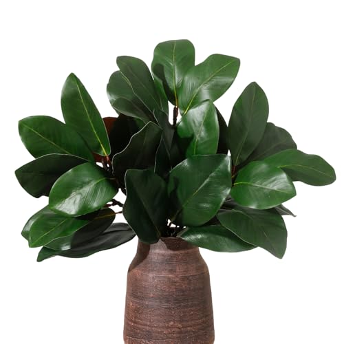 3Pcs Artificial Magnolia Leaves Branche 20In Faux Magnolia Stems | Real Touch Greenery Twigs for Indoor Outdoor, Vase, Home, Office, Farmhouse, Wedding and Table Decorations (Green) - color: Green