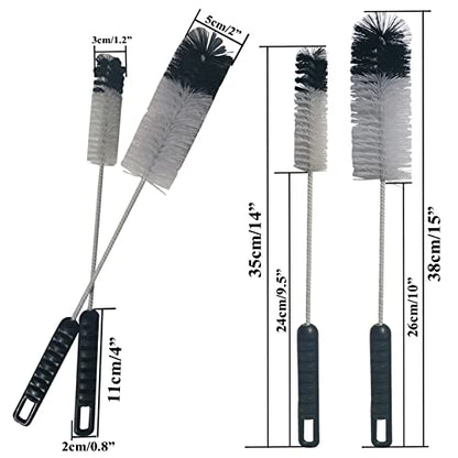 Bottle Brushes Thin Long Handle X 4, Soft Nylon Slim Wire Set