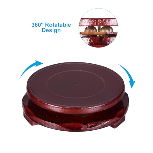 PATIKIL Planter Display Stand, 5.1 Inch Dia Round Bonsai Stand Imitation Wood Style Rotatable Home Decor Display for Table Lamp Teapot Base - size: 5.1 Inch