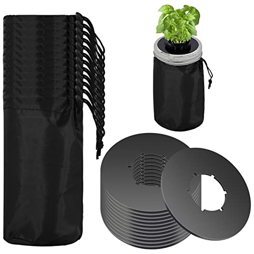 12pcs Kratky Wide Mouth Hydroponic Cover Lids with Blackout Sleeves and Hole for Mason Jars - color: Black-12pcs(With Blackout Sleeves)