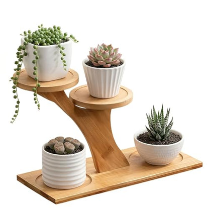 Bamboo Plant Stand, 3 Tier Window Sill Plant Shelf, Desktop Small Indoor Plant Stand, Bamboo Table Top Plant Shelf for Succulent Herb, Perfect for Window Sill, Living Room, Home Office, Patio Balcony Decor & Gift