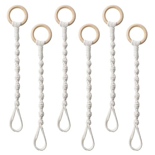 6 Pcs Plant Hanger Extenders with Wooden Ring Adjustable Handmade Woven Hanging Basket Extension Macrame Connectable Rope Hanging Plant Extender for Outdoor Indoor Plants Pot Holder Home Decor