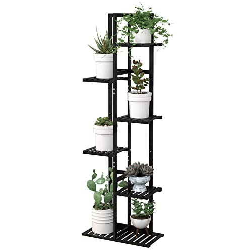 Laiensia Bamboo Plant Stand Rack 6 Tier,Multiple Stand Holder Shelf Rack, Indoor&Outdoor Planter Display Shelves for Patio Garden, Living Room, Corner Balcony and Bedroom,Black - color: Black, size: 6 Tier