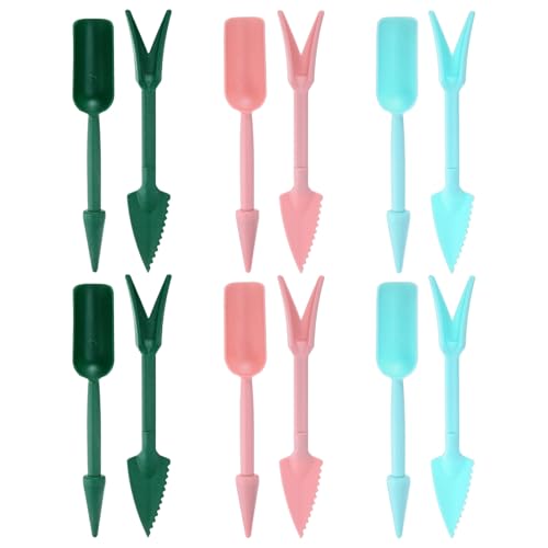 M METERXITY 3-Set Mini Gardening Tools, Plastic 2-in-1 Portable Garden Shovel Hand Tools Set Digging Scoops Kits for Plant/Seedlings/Transplanting/Succulent/Bonsai [Green,Blue,Pink] - color: Green,Blue,Pink