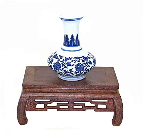 GOLDY&WENDY Wooden Oriental Style Rectangular Base Rosewood Display Stand | Carving Display Stand Furniture Decoration, Vase Lamp Teapot, Solid Wood Carving, Art Antique Furniture Decoration - size: 8.07X4.52X3.74 in