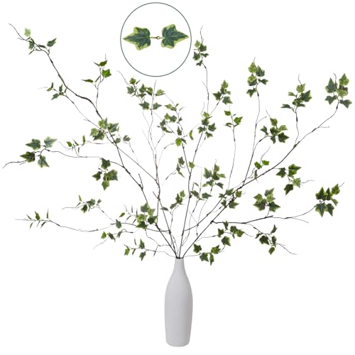 4 Pcs 39" White Green Artificial Ficus Branches Twigs with Leaves - color: Fs White