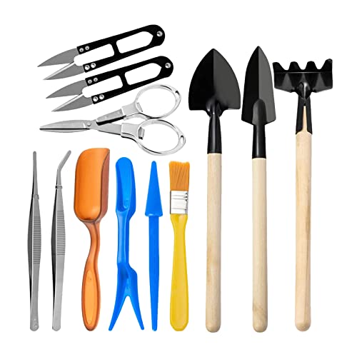 12PCS Garden Planting Tool Set Bonsai Transplanting Miniature Fairy Mini Garden Planting Gardening Hand Tools for Home Office Garden Multicolor