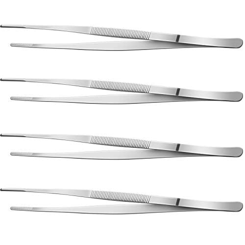 Yaomiao 4 Packs Bar Tongs Stainless Steel, 8 Inch, Silver | Garnish Tweezers for Cocktail Making Bartending, Perfect for Food Plating Korean BBQ, Precision Tip Design Multi-use - color: Silver, size: 8 Inch