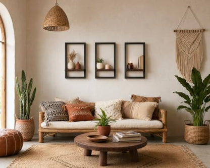 Wall Plant Holder for Indoor Plants, Wooden Wall Planter Shelf, Picture Frame Hanging Plant Shelf, Window Plant Shelves for Succulents, Air Plants & Small Pots, Farmhouse Home Wall Decor, 3 Pack