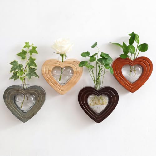 4 Sets Wood Wall Propagation Vases, Heart Wall Hanging Planters