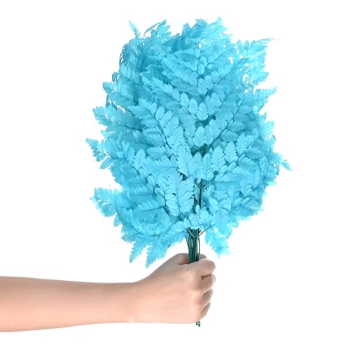 M METERXITY 10-Pack Fern, 15" Natural Dried Greenery with Stems for Wedding Garland Bouquet/Home Party/DIY Crafts Decors, Dried Plants [Blue] - color: Blue