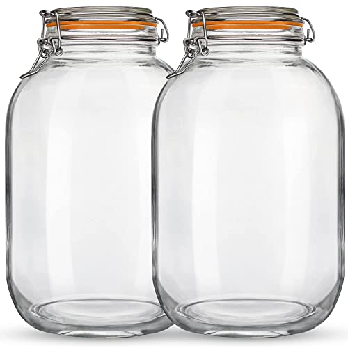 1 Gallon Glass Mason Jar with Airtight Lids, 2 Pack Wide Mouth Storage Jars