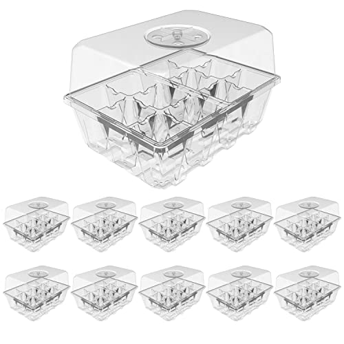 Gardzen 10 Pack Seed Starter Trays with Dome and Clear Base 120 Cell - color: Clear Trays With Clear Base