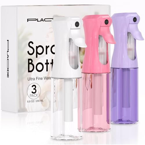3 Pack Continuous Spray Bottle for Hair, 6.8 OZ Ultra Fine Mister Sprayer | Refillable for Hairstyling, Barbers, Salons, Household Cleaning, Watering Plants, Pet Care, Ironing & Essential Oil Scents - color: Pink Purple White, size: (3-Pack)-6.8 Oz